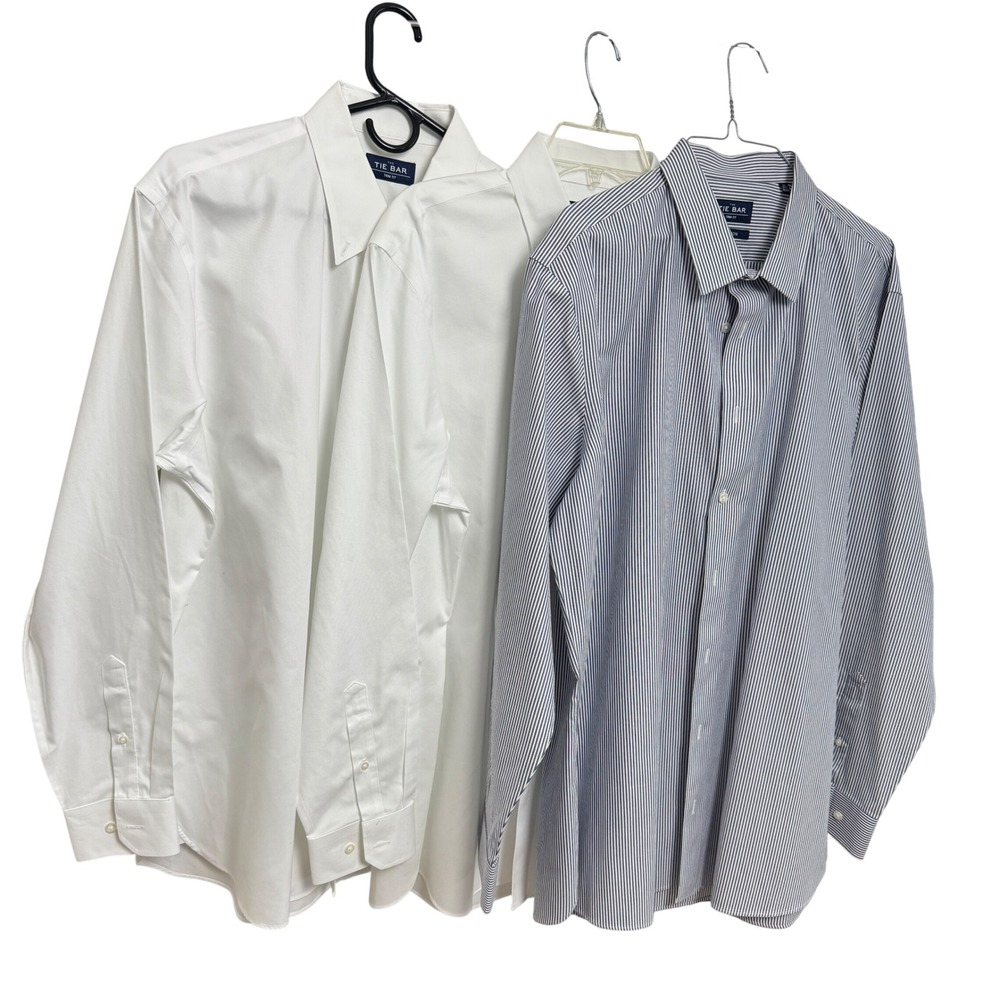 Lot of 3 The Tie Bar Dress Shirts Mens 17 34/35 Trim Fit White Blue Striped